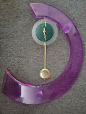 VTG Mid Century Modern C Shaped Wall Clock Pendulum Battery Operated Purple Chic picture