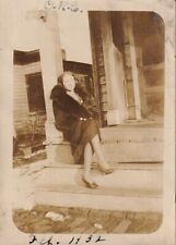 Vtg Found B&W Photograph 1932 Woman Fur Coat Posing Outdoors Great Depression picture