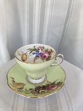 Vintage EB Foley “1850” Bone China Cup & Saucer Pale Green w/Flowers & Gold Rim picture