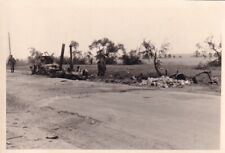 Original WWII German Snapshot Photo WRECKED ENEMY ARMORED VEHICLE TANK 0494 picture