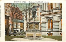 Postcard Benjamin Franklin Monument Boston MA Bright Orange Copper Foil Windows picture