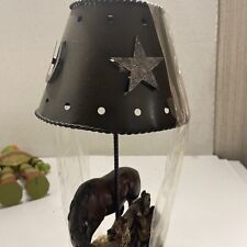 Resin Western Horse Scene  Votive Lamp w/ Metal Shade 12” Tall GG picture