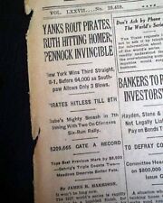Best NEW YORK YANKEES Win World Series Game 2 w/ Babe Ruth HR 1927 NY Newspaper picture