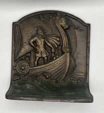 Vintage Nordic Viking & Ship Cast Metal Heavy Bookend / Doorstop  - 5.5