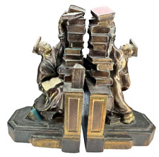 Dodge Inc. 1930s/40s Bronze Bookends Graduate Holding Book Stack 7 1/4