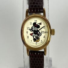 Vintage Disney Minnie Mouse Watch Women Gold Tone Thin Brown Band New Battery picture