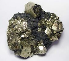 PYRITE BRILLIANT CRYSTALS with MICROTETRAHEDRITES ATTACHED on MATRIX from PERU. picture