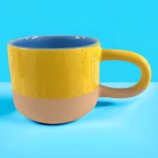 Starbucks Terra Cotta Two Tone Yellow Blue Long Handle Coffee Mug 12 oz 2018 picture