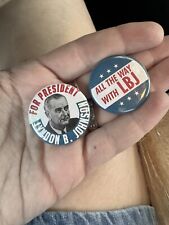 Two 1964 LBJ For President Lyndon B. Johnson 11” Buttons Pins Vintage Democrat picture