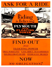 poster on linen PLYMOUTH Car 1930s 