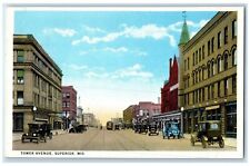 c1930's Town Avenue Trolley Cars Building Superior Wisconsin WI Vintage Postcard picture