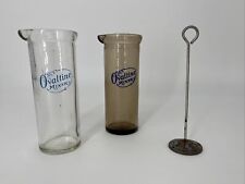 Vintage Ovaltine Glass Mixers. Set Of 2 Glasses With One Metal Mixer picture