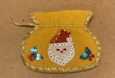 Vintage 60s Hand Made Christmas Ornamen Gift Bag Beads Sequins Santa picture