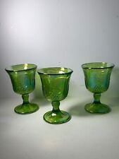 Set of 3 Vintage Indiana Glass Green Carnival Glass Harvest Grape Pattern Goblet picture