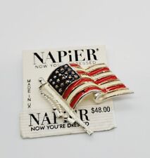Vintage Napier Patriotic Enamel American Flag Booch Pin Silver Tone 2 in picture
