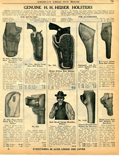 1936 Print Ad of Genuine HH Heiser Revolver & Pistol Leather Holsters picture