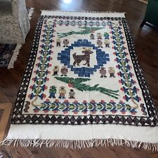 Vintage Wool Large Artisan Peruvian Blanket Throw South American 102” X 65” picture