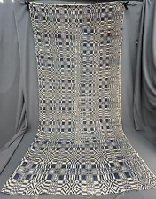 Mid 1800's Hand Loomed Woven Coverlet Indigo Blue LINDSEY WOOLSEY 84