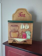 Vtg Wooden Tea Bag Dispenser Hand Painted Unique picture