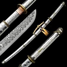 silver Japanese 98 Type Military Saber Katana 1095 Steel Sharp Samurai Sword picture
