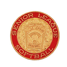 Senior League Softball Gold Tone Red Enamel Lapel Hat Pin Little League picture