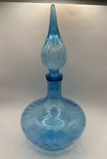 Vintage Empoli Tone Blue Glass Genie Bottle Mid-Century Flame Tip Decanter picture