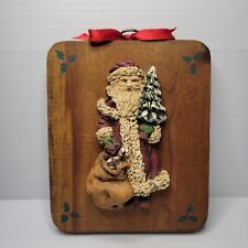 Vintage 1982 June  McKenna Santa Collectible Signed Mounted On Wood Plaque  picture