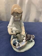LLadro VTG 1988 Figurine M-26 H Joy In A Basket Girl W/ Puppies 6