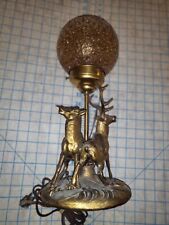 1920s Art Deco Figural Elk Wildlife Lamp Amber Crackle Globe 1930s Bronze Brass  picture