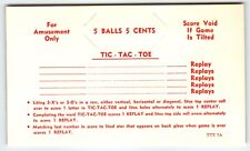 Tic-Tac-Toe Pinball Machine Instruction Game Rules Card Blank Replay Scores 1959 picture