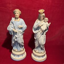 Antique  Statue Bisque Porcelain Joseph And Mary With Jesus Set (N7-3) picture