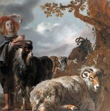 Oil painting Portrait-of-a-Young-Shepherd-with-Sheep-and-Goats-Bartholomeus-van- picture