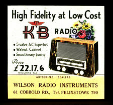 Cinema ADVERT KB Portable Radio - Vintage Glass Slide,  Felixstowe Shop 1948 picture