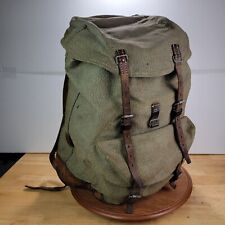 Swiss Army Sattler Backpack 64 Vtg Salt and Pepper Military Leather Canvas picture