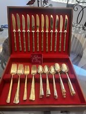 Vintage Lifetime Cutlery Stainless 23K Gold Electroplated 78 Piece Set W Box picture