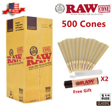 Authentic RAW Classic 1 1/4 Size Pre-Rolled Cone 500 Pack & Free Clipper Lighter picture
