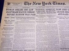 1935 JANUARY 15 NEW YORK TIMES - WOMAN SAW HAUPTMANN WATCH CONDON - NT 1928 picture