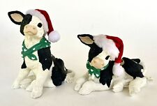 Enesco Black & White Cows Santa Hat Green and White Heart Scarf 4.5 In High picture