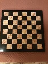 VINTAGE Black onyx and marble stone CHESS BOARD  14.5” square  picture