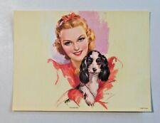 Vintage 1940's Pinup Litho FAVORITES Sexy Blonde with Puppy Jules Erbit Art A048 picture