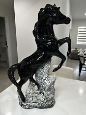 Large Ceramic Black Stallion Horse Rearing Statue 25