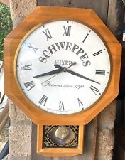 Vintage Schweppes Wooden Advertising Electric Wall Clock  Moving Pendulum picture