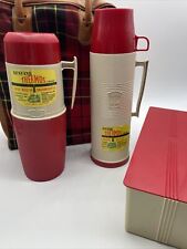 Vintage 1973 Thermos Set Of 3 King Seeley Red  Plaid Picnic Travel Set picture
