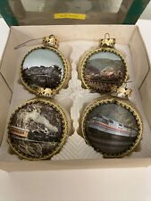 4 Rare Con-Cor Railroad Train glass with Silk Screen Christmas Ornaments 3