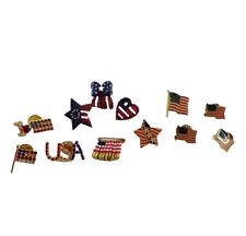 Lot Vintage & Now 12 American Flag Lapel Pins Brooches Rhinestone July 4th Gift picture