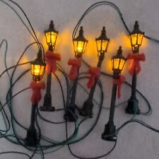 Christmas Village Street Lamp String Lights w/Red Bows Set of 6 Battery Operated picture