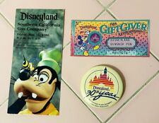 1986 Disneyland SoCal Gas Co Ticket + Gift Giver + 30th Anniversary Button Goofy picture