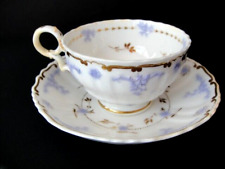 Antique Floral Periwinkle Blue gold Leaf Scroll Estate Tea Cup & Saucer  Lovely picture