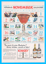 1947 KINSEY Whiskey recipe cocktail PRINT AD November calendar Manhattan drink picture