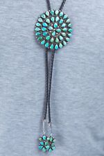 Vintage Zuni / Navajo Turquoise sterling silver Cluster Bolo Tie picture